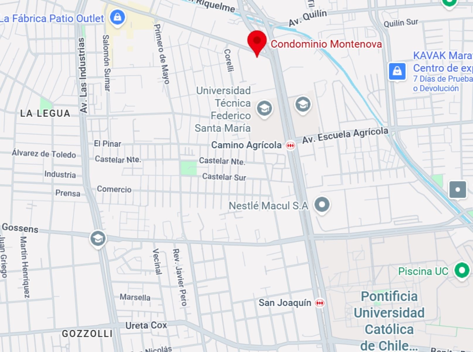Mapa con el edificio, el metro y las universidades cercanas
